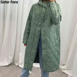 여동생 Fara Winter Parka 따뜻한 재킷 코트 여성 단단한 느슨한 긴 후드 오버 코트 여성 긴 소매 outwear 윈드 브레이커 210819
