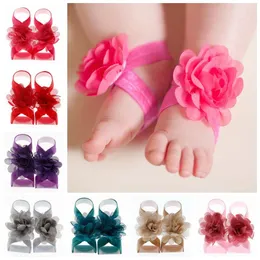 Baby Sandals Chiffon Flowers First Walkers Cover Barefoot Foot Flower Ties Infant Girl Kids Walker Shoes Headband Set Photography Props
