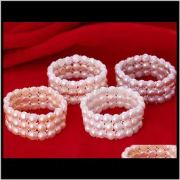Wholesale Ms Three Rows 910Mm Natural White Pink Purple Pearl Bracelet S004 X9B6H Beaded Strands Jlfev