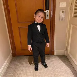 Black Three Pieces Boy's Tuxedos 2021 Shawl Lapel Children Formal Wear Attire For Wedding Party Kids Suit Set Customized( Jakcet+Pants+Vest+Bow Tie)