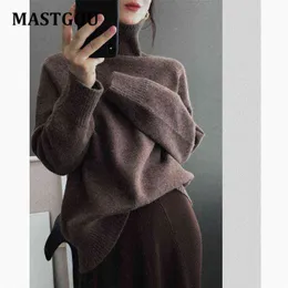 Mode-mastgou överdimensionerad vinter tjock tröja kvinnor stickad cashmere pullover långärmad turtleneck lös jumper varmt drag 220104