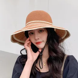 bucket hat Striped lace fisherman's big cornice cute girl fashion shopping concave knitted