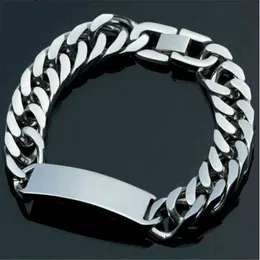 866" High Polished Silver Color Stainless Steel Mens ID Link Bracelet Double Cuban Curb Chain Cool Men's Jewelry