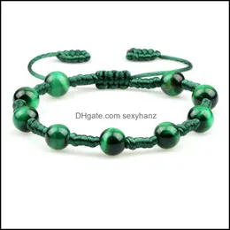 Smycken pärlstav, strängar handgjorda chakra pärlstav armband naturliga gröna tiger ögon stenarmband 5 färgtråd flätad tråd armband kvinnor yo