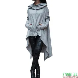 Kvinnor Tröjor 2021 Oregelbunden Fast Färg Mode Oversize Sweatshirt Kvinnor Lös Hoody Mantle Hooded Pullover Outwear S-5XL