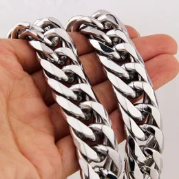 Kubansk Curb Chain Halsband Män Rostfritt Stål Halsband Mäns Smycken Man Tunga Polerade Silver Kedjor Manliga Smycken 21mm