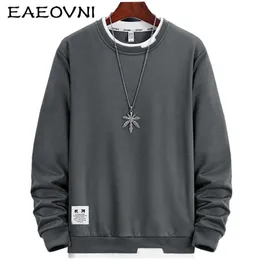 Eeovni outono mens suéter o-pescoço manga comprida macho cor sólido cor casual hip-hop streetwear homens pulôver moda 211014