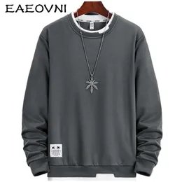 EAEOVNI Herbst Herren Sweatshirt Oansatz Langarm Männlichen Hoodies Einfarbig Casual Hip-Hop Streetwear Männer Pullover Mode 211014