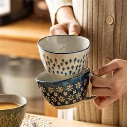 310ml Japoński Vintage Ceramiczny Kubek Handgrip Cup For Breakfast Mleko Oatmeal Kawa Ogółowa Office Home Drinkware Tool 210804