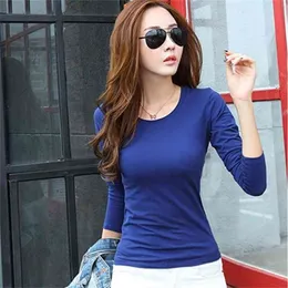 패션 봄 가을 여자의 캐주얼 티셔츠 기본 탑 o-neck 긴 소매 티셔츠 플러스 크기 Blusas roupas femininas w00271 210324