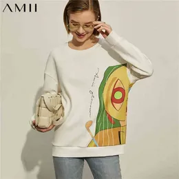 Amii minimalismo inverno hoodies grosso para mulheres moda carrinho colarinho impresso feminino fêmea fêmea tops mulheres 12070704 210809