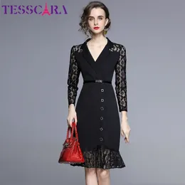 Tesscara Frauen Herbst Elegante Blazer Kleid Festa Hohe Qualität Lange Büro Party Robe Femme Vintage Lace Designer Schwarz Vestidosdi3l