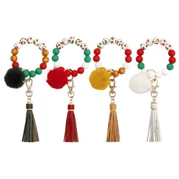 Keychains Silicone Christmas Armband Keychain Wristlet Keyring Portable House Car Keys Ring Holder w/ Tassel for Women Gift