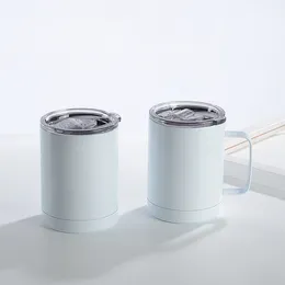 12oz sublimação em branco canecas com alça tampas de transferência térmica em branco Tumblers de aço inoxidável copo bebendo por mar t2i52220