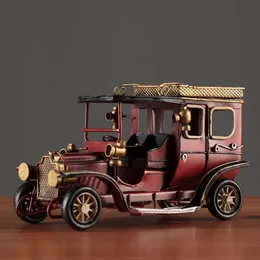 Nostalgic Vintage Metal Car Home Decoration Miniature Model Classic Bus Kids Toys Artware Living Room Crafts 210804