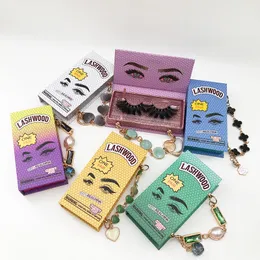 Partihandel Lyx Crystal Magnetic Packaging Eyelash Boxes Lashwood Custom Lash Box med kedja för falska ögonfransar