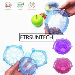 Organização de armazenamento de cozinha 200set 6 pçs / set reutilizável silicone saran envoltório tampa tampa de alimento tigela pote estiramento vácuo selo tigelas 6 cores em