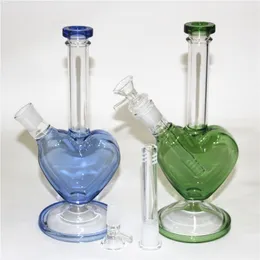 9 pollici bicchiere di vetro a forma di cuore bong narghilè rosa vetro spesso pipa ad acqua dab oil rig gorgogliatore con ciotola da 14 mm quarzo banger unghie collettore di cenere