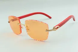 2021 디자이너 선글라스 3524023 컷 렌즈 천연 붉은 나무 템플 안경, 크기: 58-18-135mm
