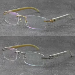 좋은 품질 정품 흰색 버팔로 경적 안경 안경을위한 프레임 T8100903 안경 읽기 실버 18K 골드 금속 광학 렌즈 프레임 크기 : 54-18-140mm