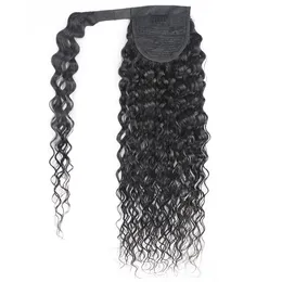 Ishow 8-28inch Body Water Wave Human Hair Extensions Wefts Pony Tail Yaki Straight Afro Kinky Curly Ponytail for Women All Ages Natural Color Black