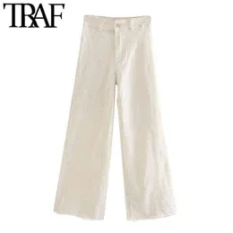 Trafik Kvinnor Chic Fashion High Waist Straight Jeans Byxor Vintage Zipper Fly Fickor Kvinnliga Ankelbyxor Pantaloner 211129