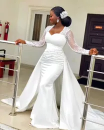 Кружева с длинным рукавом свадебные платья русалка свадебные платья африканский плюс размер ASO EBI Милая пятно Vestidos de Novia M38