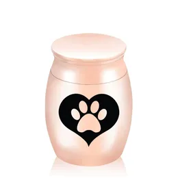 Cremation Pendant Urn Heart-Shaped Dog Paw Urns 30x40 Aluminum Alloy Metal Keepsake Jar With Gift Velvet Bag