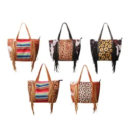 5 Colors Leopard Fringe Messenger Bag Party Supplies Striped Patchwork Tassel Crossbody Bags Women Hippie Tassels Sunflower Handbag