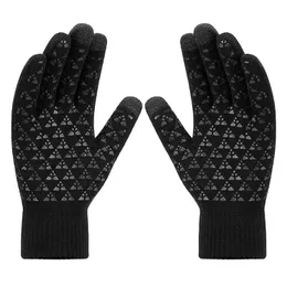 Cycling Gloves Winter Warm Anti Slip Windproof Touchscreen Knitted For Men Women Dark Red 1Pair