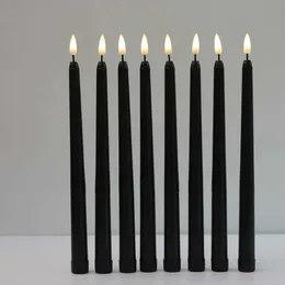 8 stuks zwart vlamloos flikkerende licht batterij geëxploiteerde LED Kerstmis votive kaarsen, 28 cm lange valse kandelaars voor bruiloft H0909