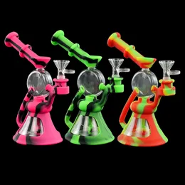 Круглый мебельный курительный труб для воды Shisha Cookah Glass Bong DAB Силиконовые шланги Совместное масло Буровые буровые Трубы высота 8 "