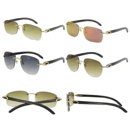 Selling Original Marbled Black Buffalo Horn Rimless Large Square Sunglasses 8300829 Design Classical Model Sun glasses High Quality Male and Female
