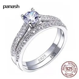 Coppia anello set autentico argento sterling 925 cubic zirconia anelli di fidanzamento di nozze gioielli per le donne R033