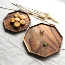 Wood Polygon Tea Tray Eco-friendly Wooden Tableware Dishes Fruits Dessert Dish Cake Biscuits Pallets Home Kitchen Supplies RRA9653