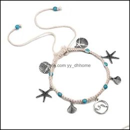 Charm Jewelrycharm Bracelets Style Starfish Beach Womens Bracelet Anklet Shell Sea Wave Knitting Pendant Hand And Foot Aessories Drop Delive