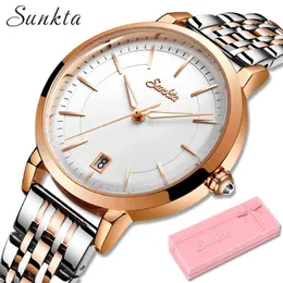 Sunkta Rose Gold Watch女性腕時計高級ブランドブレスレット女性腕時計スポーツ防水クォーツ時計レオギオフェミニノ+ボックス210517