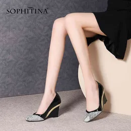 SOPHITINA Zeppe Décolleté da donna Cuciture a rete nera Punta quadrata Classici Décolleté comode Eleganti scarpe fatte a mano Donna SO498 210513