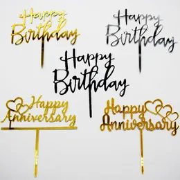 Inne świąteczne dostawy przyjęcia 5 sztuk Akrylowe Złoto Happy Birthday Tort Toppers Rocznicowy List Cupcake dla chłopca Dziewczyna Dekorowanie