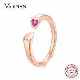 Ring mit zwei Herzen aus 100 % 925er Sterlingsilber, Mistelrose, rote CZ, klar, kompatibel mit europäischem Verlobungsschmuck für Frauen 210707