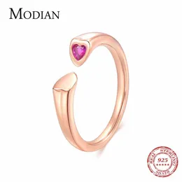 Anello a due cuori in argento sterling 100% 925, vischio rosa rossa CZ trasparente compatibile con gioielli di fidanzamento europei per donna 210707