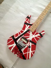 Edward Eddie Van Halen Krame 5150 Röd elektrisk gitarr Svart Vit Stripes, Floyd Rose Tremolo Bridge, Låsmutter, Maple Neck Fingerboard, Zebra Pickup