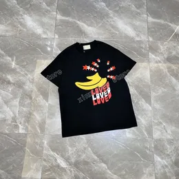 22SS Projektanci Tee Top Męskie Damskie Koszulki Banana List Print Cloth Man Paryż Moda T-shirt Krótki Rękaw Luksusowy Koszulki Czarny Apricot M-2XL