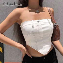 Ästhetische Sexy Tube Tops Rückenfreie Frauen Zip Up Crop Camisole Westen 90er Jahre Sommer Vintage Techwear Schlank Punk Tuch Cuteandpsycho Y220308