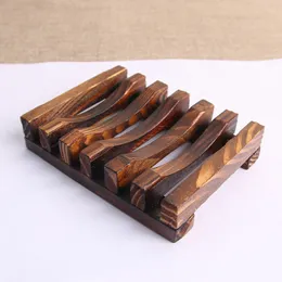 100pcs 2 Colors 11CM Vintage Wooden Soap Holder Holders Drain Tray Bathroom Shower Plate Stand Box Dish Bath DH5788