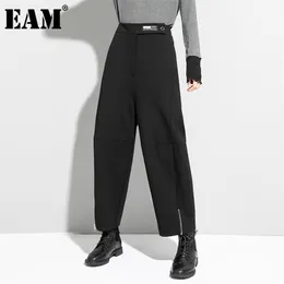 [EAM] Высокая талия черная длинная широкая нога молния полосатые брюки свободно подходящие брюки женские мода весна осень 1DD1519 21115