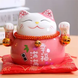 4 / 6.5 Cal Ceramiczny Maneki Neko Piggy Bank Creative Home Decoration Ozdoby Porcelanowe Lucky Fortune Cat Money Box Business Gift 211101