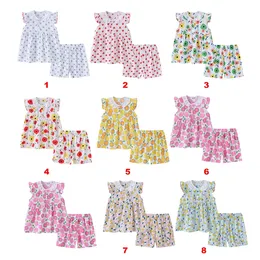 Summer Baby Girls Floral Pajamas Set Sleeveless Flower Print Top + Short 2Pcs/Set Boutique Kids Sleepwear M3512