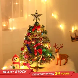 Decorações de Natal 2021 ano 50 cm mini árvore com luzes gadgets arco sinos pinho cone presentes desktop