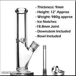 Tung 9mm glas bong -vattenpipa rakt hack Elefant Joint Waterpipe med 12/14/18 14mm Cone